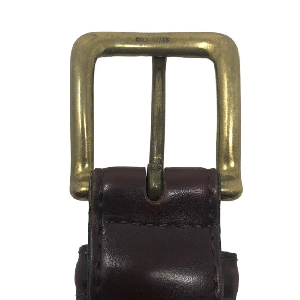 Mens Woven Design Dress Belt Brown Size 34 Genuine Bonded Leather Brass Buckle